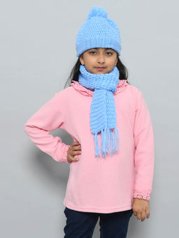 FUNKRAFTS - Handmade Woolen Knitted Girls Cap & Muffler - Blue