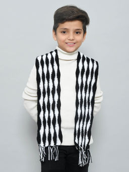 FUNKRAFTS - Handmade Woolen Knitted Scarf Muffler for Girls & Boys - Black & White