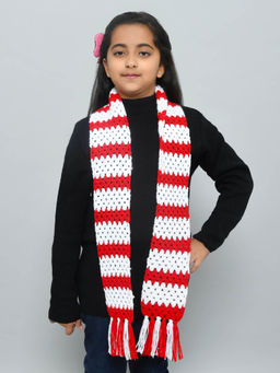 FUNKRAFTS - Handmade Woolen Knitted Scarf Muffler for Girls & Boys - Red & White