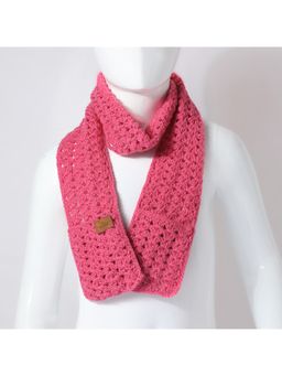 FUNKRAFTS - Handmade Woolen Knitted Scarf Muffler for Girls with Pockets - Pink