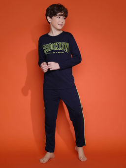 Lil Tomatoes - Boys Printed Drawstring Cotton Night Suits - Navy (Set of 2)