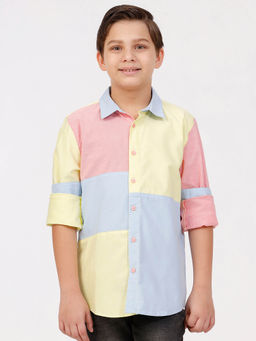 Kate & Oscar - Boys Long Sleeve Solid Patchwork Shirt