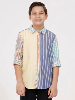 Kate & Oscar - Boys Long Sleeve Stripes Patchwork Shirt