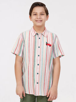 Kate & Oscar - Boys Short Sleeve Shirt with Truck Embroidery
