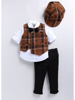 Little Collars - Cotton Blend, Shirt, Bow Tie, Cap, Waistcoat, Pants - Brown (Set of 4)