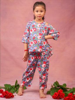 Little Carrot - Girls' Floral Printed Cotton Loungewear with Frill Detailing (Set of 2)