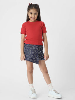 Nautinati - Girls' Cotton Ribbed T-Shirt and Denim Skort (Set of 2)