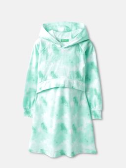United Colors of Benetton - Green Regular Fit Hooded Neck Tie and Dye Midi Dress