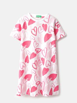 United Colors of Benetton - Off White Regular Fit Round Neck Printed Love T-Shirt Dress