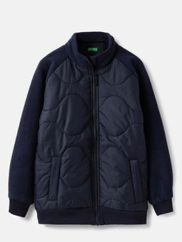 United Colors of Benetton - Navy Blue High Neck Quilted Polar Fleece Jacket