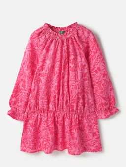 United Colors of Benetton - Pink Regular Fit Round Neck Floral Print Smock Mini Dress