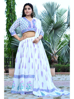 Zolo Label - Cotton Purple Printed Lehenga With Blouse And Dupatta (Set of 3)