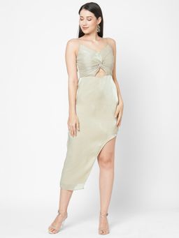 MISH - Beige Shimmer Twisted Asymmetric Dress