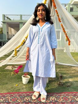 Zuri - Blue Embroidered Cotton Co-ord