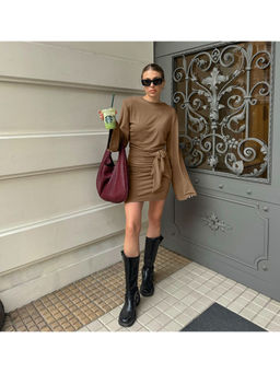 Miakee - Mocha Mousse Mini Dress Brown