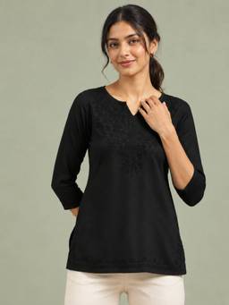 QAZMI - Zahra Floral Kashmiri Aari Work Straight Kurti