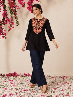 QAZMI - Fiza Kashmiri Aari Embroidered A-Line Flared Kurti