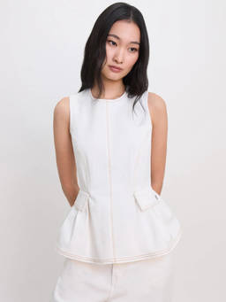 Pomelo - Sleeveless Blouse Top with Peplum Hem - White