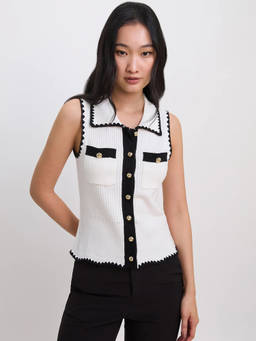 Pomelo - Sleeveless Knit Top with Scallop Trim - Off-White