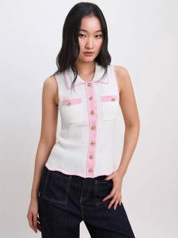 Pomelo - Sleeveless Knit Top with Scallop Trim - White/Pink