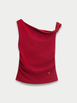 Pomelo - Twist Detailed One Shoulder Tank Top - Burgundy
