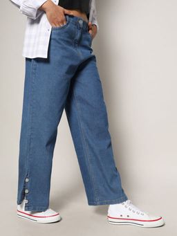 PINACOLADA - Womens Blue Mid Rise Baggy Denim Jeans