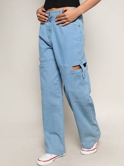 PINACOLADA - Womens Light Blue Mid Rise Cutout Denim Jeans