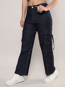 PINACOLADA - Womens Dark Blue Straight Fit Cargo Denim Jeans