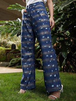 PINACOLADA - Women Navy Blue Metallic-Brush Straight-Fit Denim Jeans