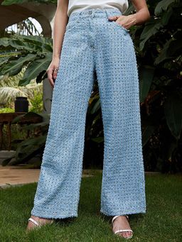 PINACOLADA - Women Sky Blue Mirrored Straight-Fit Denim Jeans