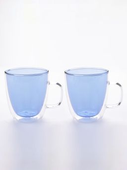 The Better Home - Zest Series Coloured Double Wall Glass Cup 2Pcs 400ml, Blue