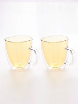 The Better Home - Zest Series Coloured Double Wall Glass Cup 2Pcs 400ml, Yellow
