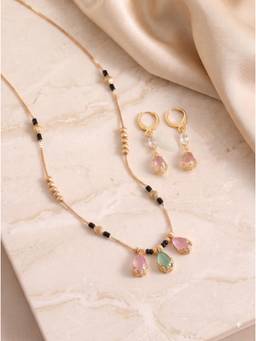 Gahan - Gold-Plated Baby Multi-Color Stone Mangalsutra with Matching Drop Earrings Set for Women