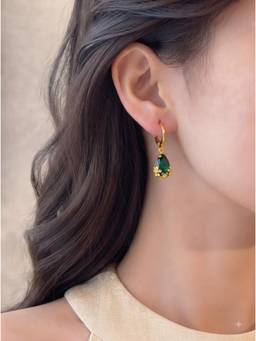 Gahan - Women’s Gold-Plated Green Teardrop Crystal Drop Earrings with Floral Design