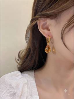 Gahan - Women’s Gold-Plated Yellow Teardrop Crystal Drop Earrings with Floral Design