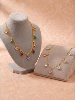 Gahan - pack of 2 Gold-Plated Multicolor Stone Necklace with Teardrop Charms for Women (Pack of 2)