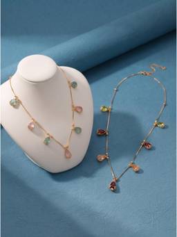 Gahan - Pack of 2 Gold-Plated Multicolor Stone Necklace Set with Teardrop Charms for Women (Pack of 2)