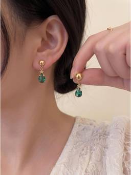 Gahan - Women’s Gold-Plated Green Teardrop Crystal Drop Earrings with Floral Design
