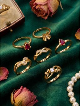 Gahan - Womens Gold-Plated Floral & Heart Design Adjustable Ring (Pack of 6)