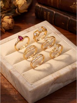 Gahan - Womens Gold-Plated Floral & Heart Design Adjustable Ring (Pack of 6)