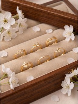 Gahan - Womens Gold-Plated Floral & Heart Design Adjustable Ring (Pack of 6)