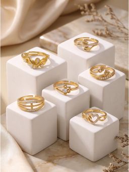 Gahan - Womens Gold-Plated Floral & Heart Design Adjustable Ring (Pack of 6)