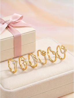 Gahan - Womens Gold-Plated Floral & Heart Design Adjustable Ring (Pack of 6)