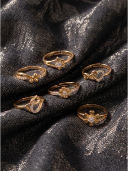 Gahan - Womens Gold-Plated Floral & Heart Design Adjustable Ring (Pack of 6)