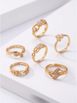 Gahan - Womens Gold-Plated Floral & Heart Design Adjustable Ring (Pack of 6)