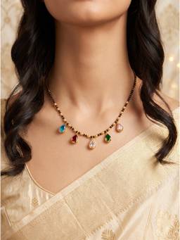 Gahan - Elegant Gold Plated Black Beaded Mangalsutra for Women