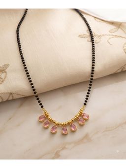 Gahan - Elegant Gold Plated Pink Beaded Mangalsutra Teardrop Charms & Designer Pendant