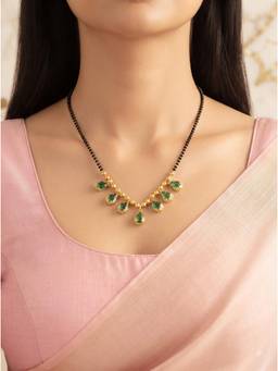 Gahan - Elegant Gold Plated Green Beaded Mangalsutra Teardrop Charms & Designer Pendant