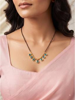 Gahan - Elegant Gold Plated Blue Beaded Mangalsutra Teardrop Charms & Designer Pendant