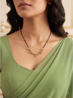 Gahan - Elegant Gold Plated Black Beaded Mangalsutra Teardrop Charms & Designer Pendant